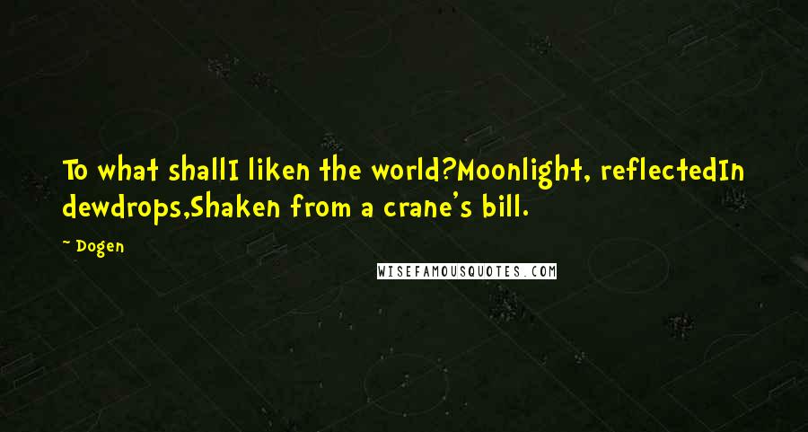 Dogen quotes: To what shallI liken the world?Moonlight, reflectedIn dewdrops,Shaken from a crane's bill.