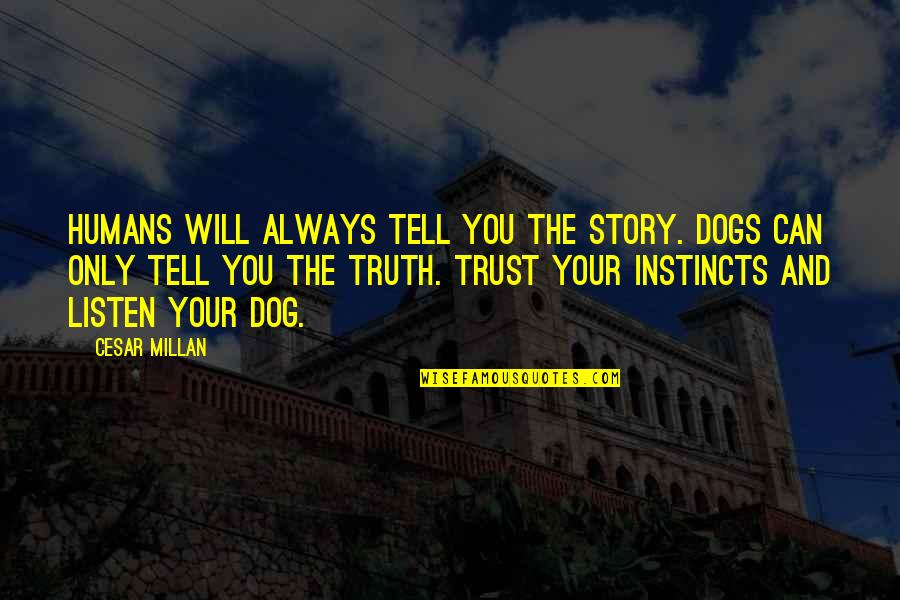Dogs By Cesar Millan Quotes By Cesar Millan: Humans will always tell you the story. Dogs