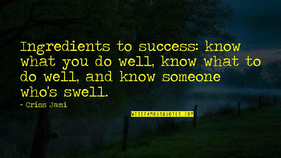 Doing Job Well Quotes By Criss Jami: Ingredients to success: know what you do well,