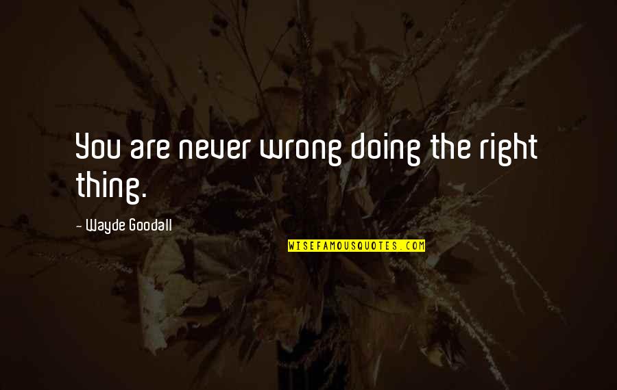 Doing Right And Wrong Quotes By Wayde Goodall: You are never wrong doing the right thing.