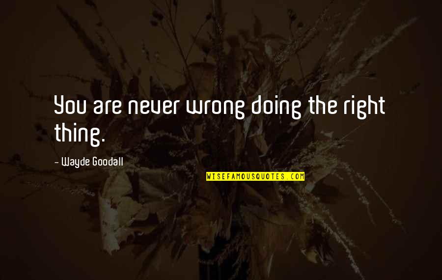 Doing The Right Thing Quotes By Wayde Goodall: You are never wrong doing the right thing.