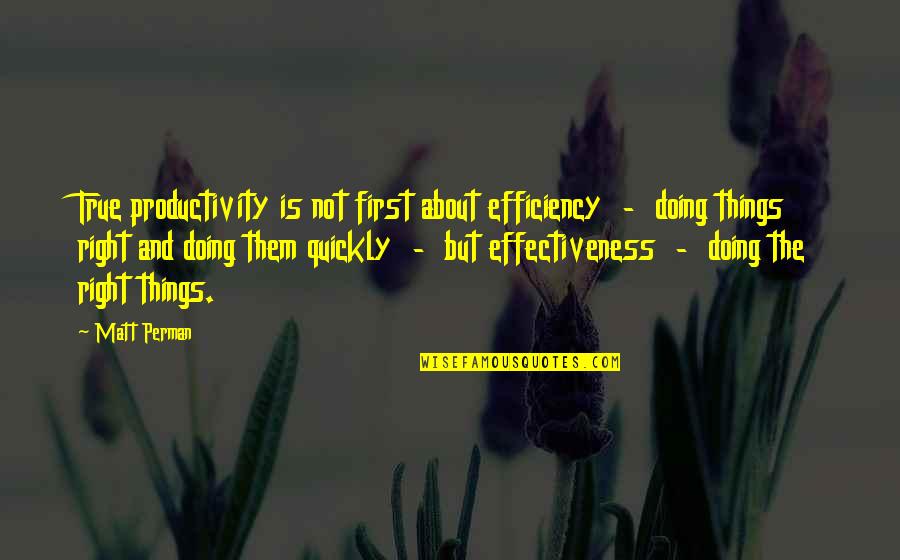 Doing Things First Quotes By Matt Perman: True productivity is not first about efficiency -