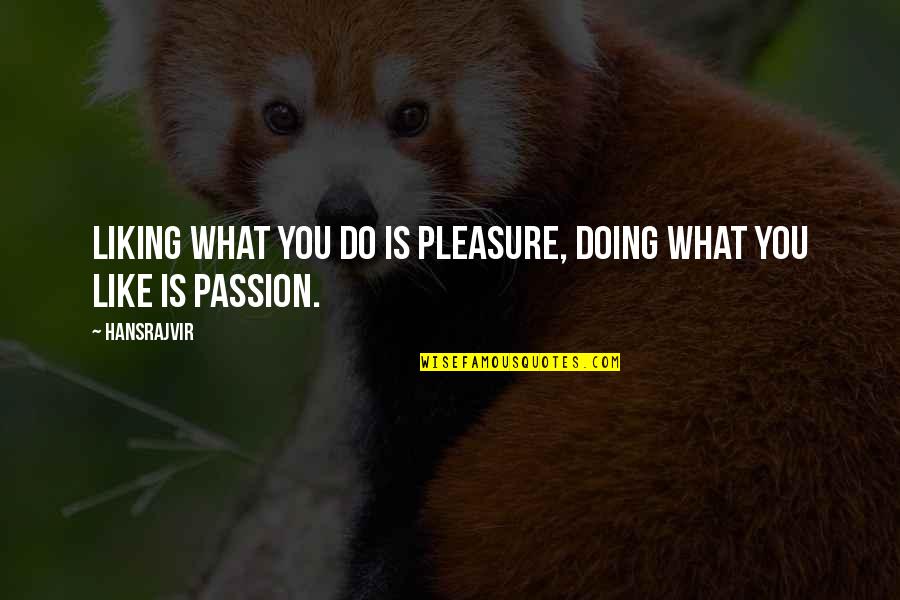 Doing What You Like Quotes By Hansrajvir: LIKING WHAT YOU DO IS PLEASURE, DOING WHAT