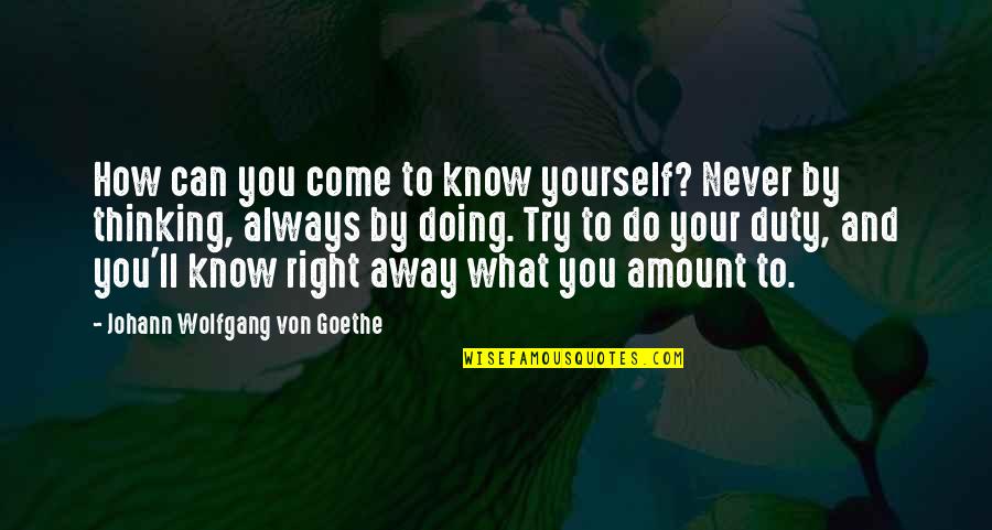 Doing What's Right For Yourself Quotes By Johann Wolfgang Von Goethe: How can you come to know yourself? Never