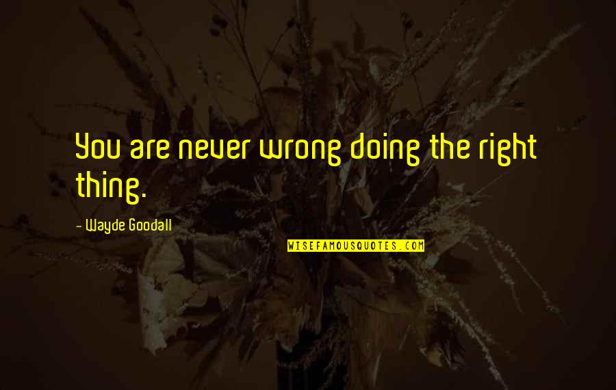 Doing Wrong And Right Quotes By Wayde Goodall: You are never wrong doing the right thing.