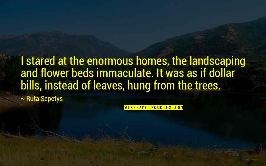 Dollar Bills Quotes By Ruta Sepetys: I stared at the enormous homes, the landscaping Dollar Bills Quotes By Ruta Sepetys: I stared at the enormous homes, the landscaping