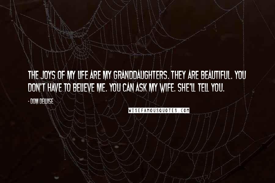 Dom DeLuise quotes: The joys of my life are my granddaughters. They are beautiful. You don't have to believe me. You can ask my wife. She'll tell you.