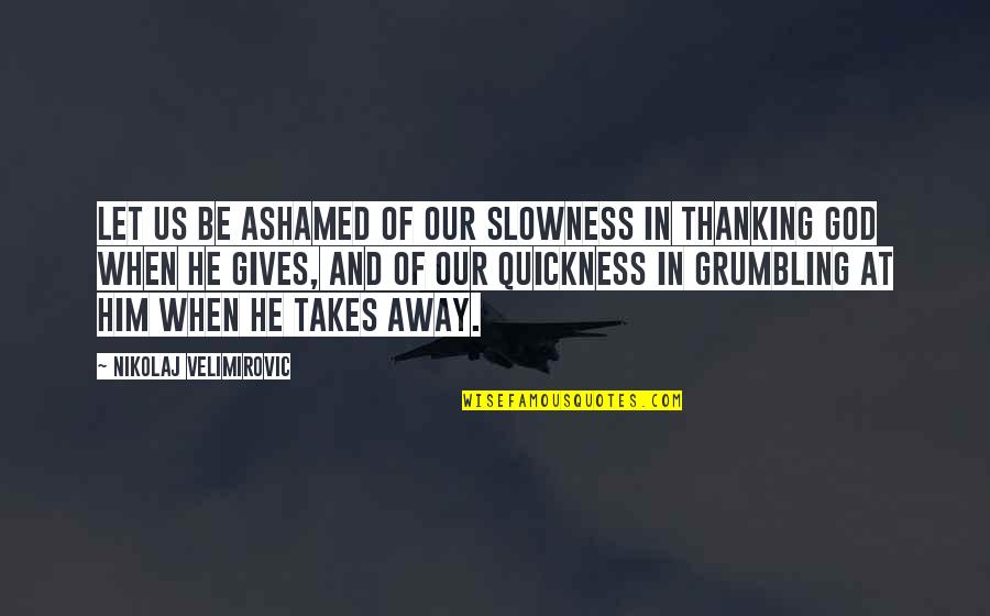 Dominic Mcgill Quotes By Nikolaj Velimirovic: Let us be ashamed of our slowness in