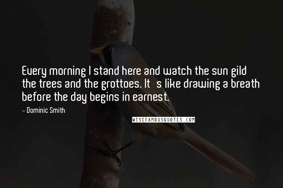 Dominic Smith quotes: Every morning I stand here and watch the sun gild the trees and the grottoes. It's like drawing a breath before the day begins in earnest.