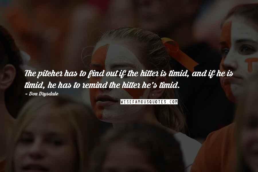 Don Drysdale quotes: The pitcher has to find out if the hitter is timid, and if he is timid, he has to remind the hitter he's timid.