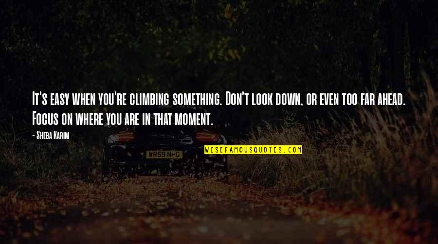 Don Look Down Quotes By Sheba Karim: It's easy when you're climbing something. Don't look