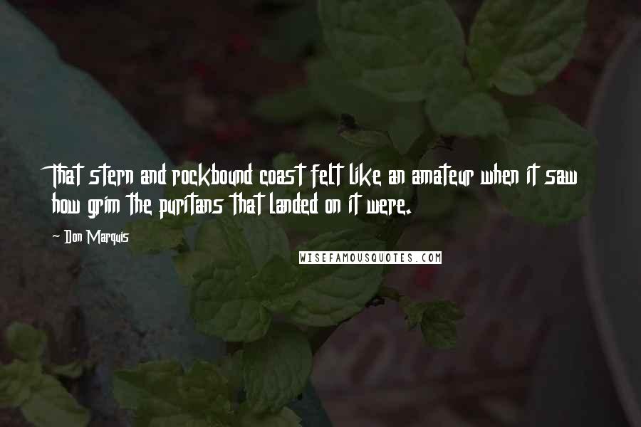 Don Marquis quotes: That stern and rockbound coast felt like an amateur when it saw how grim the puritans that landed on it were. Don Marquis quotes: That stern and rockbound coast felt like an amateur when it saw how grim the puritans that landed on it were.