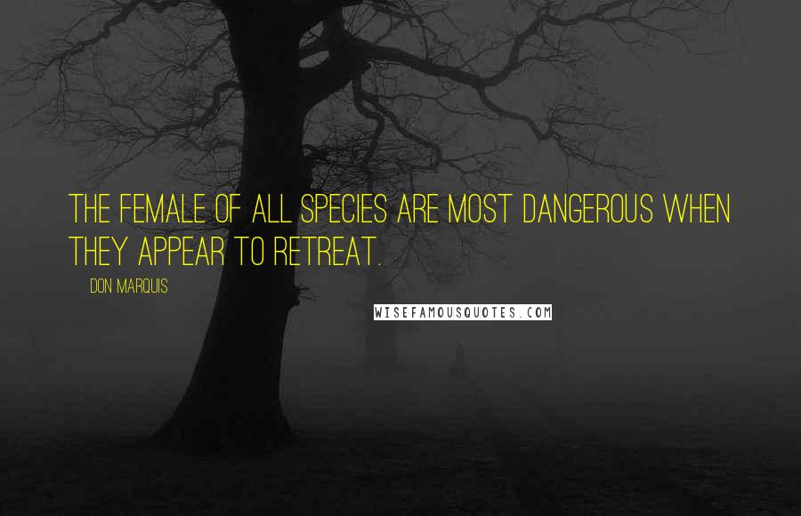 Don Marquis quotes: The female of all species are most dangerous when they appear to retreat. Don Marquis quotes: The female of all species are most dangerous when they appear to retreat.