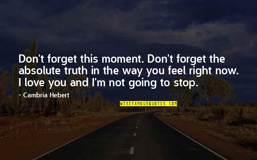 Don Stop Love Quotes By Cambria Hebert: Don't forget this moment. Don't forget the absolute