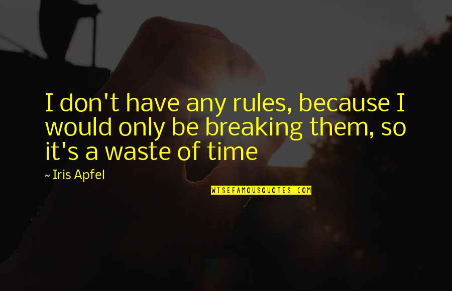 Don Waste Time Quotes By Iris Apfel: I don't have any rules, because I would