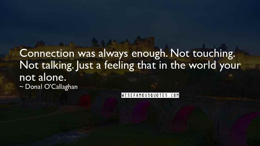 Donal O'Callaghan quotes: Connection was always enough. Not touching. Not talking. Just a feeling that in the world your not alone.