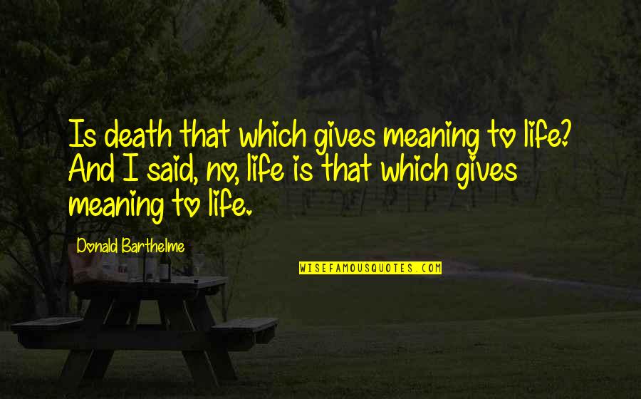 Donald Barthelme Quotes By Donald Barthelme: Is death that which gives meaning to life? Donald Barthelme Quotes By Donald Barthelme: Is death that which gives meaning to life?