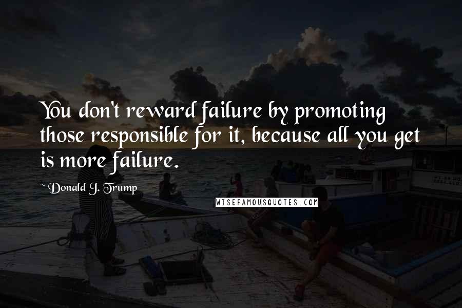 Donald J. Trump quotes: You don't reward failure by promoting those responsible for it, because all you get is more failure. Donald J. Trump quotes: You don't reward failure by promoting those responsible for it, because all you get is more failure.