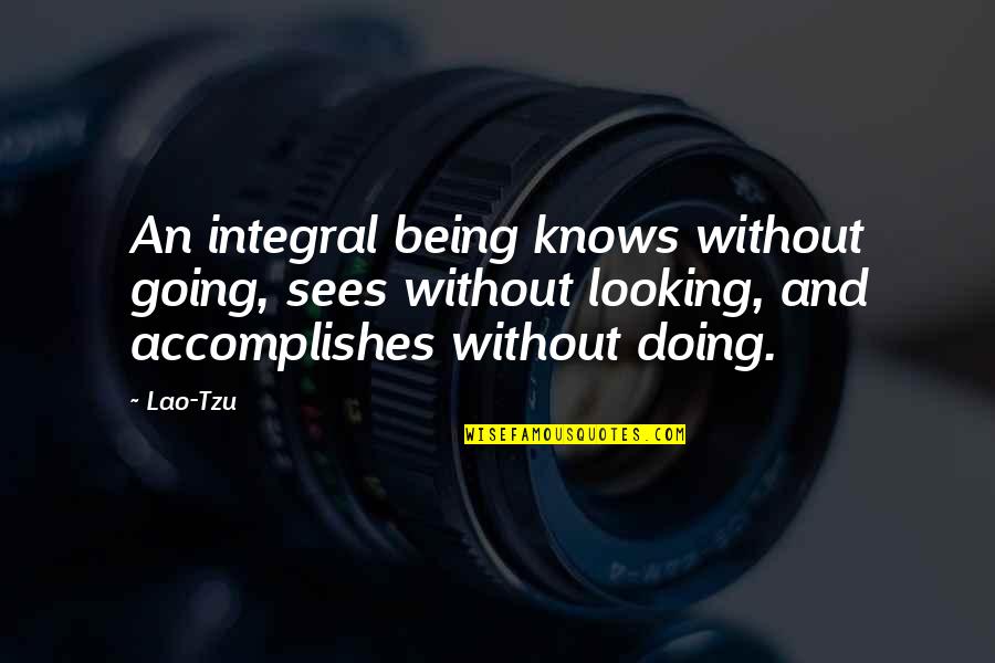 Donald Kaufman Quotes By Lao-Tzu: An integral being knows without going, sees without
