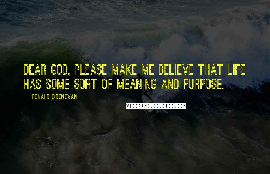 Donald O'Donovan quotes: Dear God, please make me believe that life has some sort of meaning and purpose.