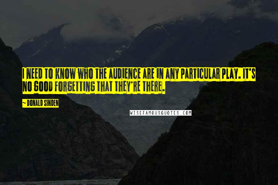 Donald Sinden quotes: I need to know who the audience are in any particular play. It's no good forgetting that they're there.