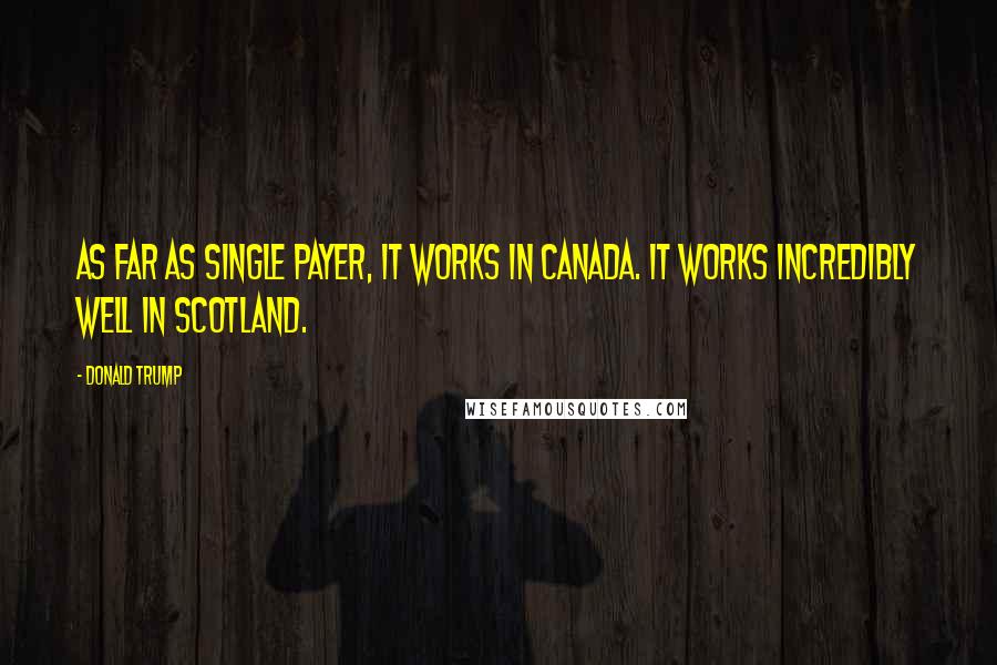 Donald Trump quotes: As far as single payer, it works in Canada. It works incredibly well in Scotland.