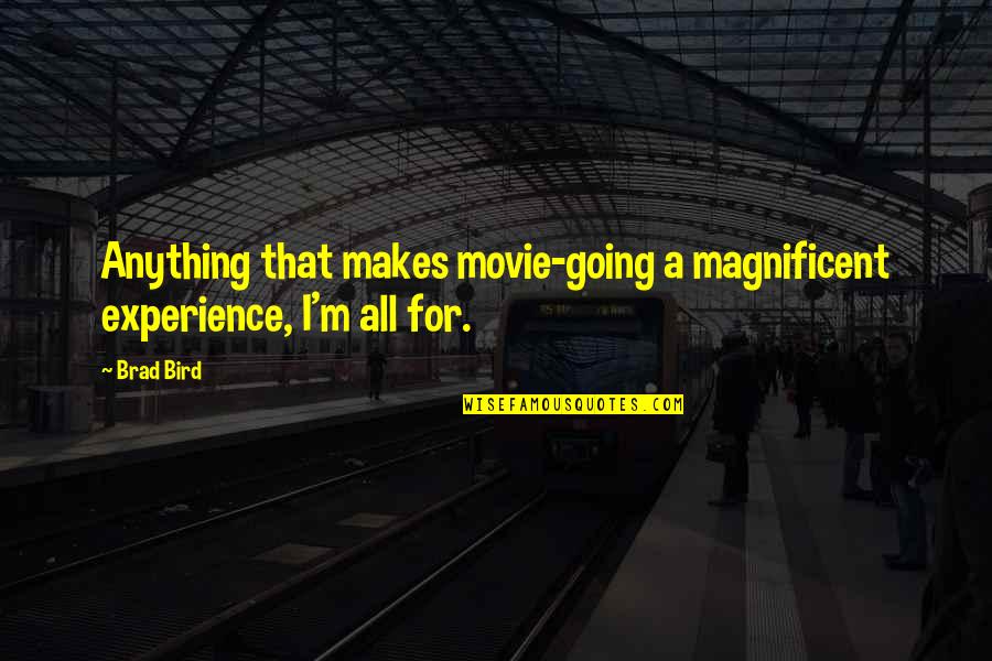 Donalyn Dela Quotes By Brad Bird: Anything that makes movie-going a magnificent experience, I'm