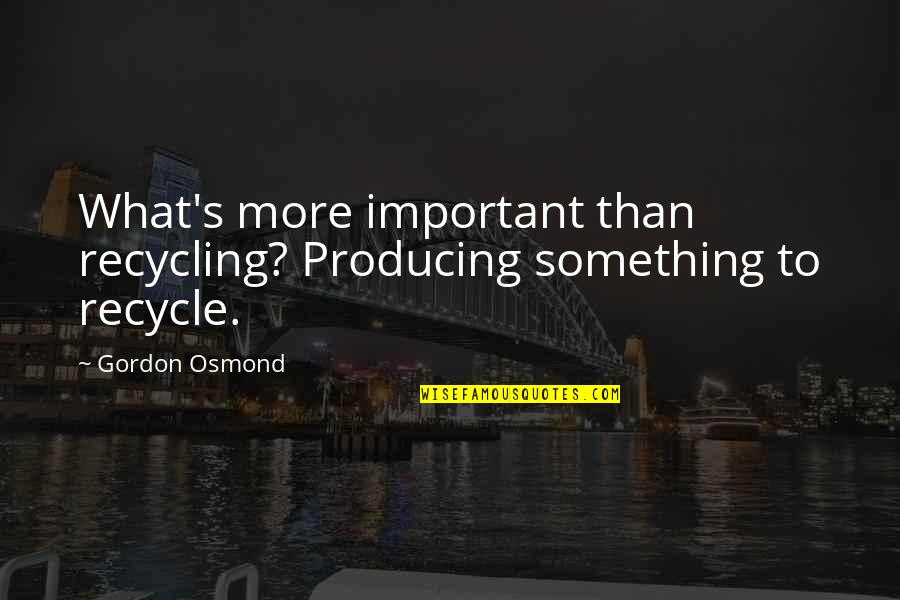 Donda West Quotes By Gordon Osmond: What's more important than recycling? Producing something to