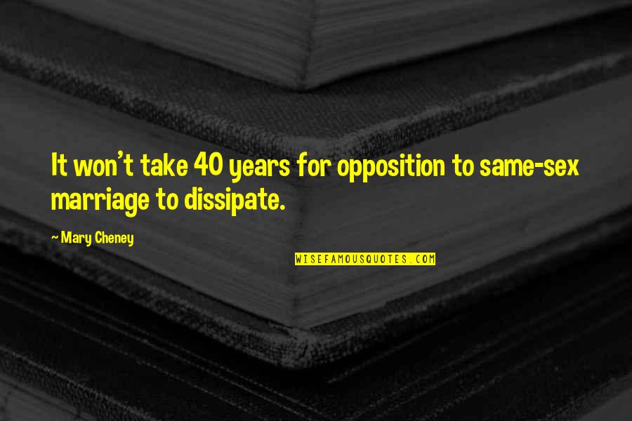 Done Chasing Quotes By Mary Cheney: It won't take 40 years for opposition to