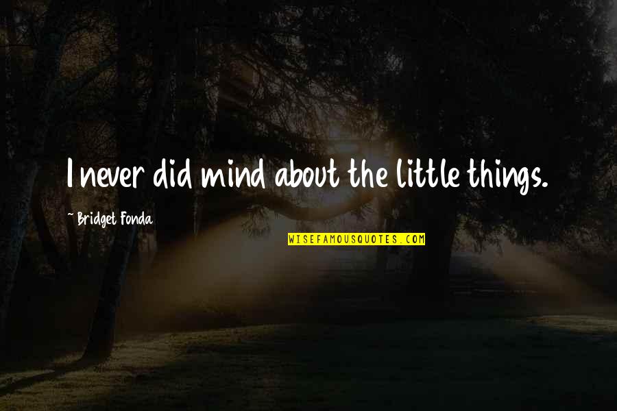 Donnay Pro Quotes By Bridget Fonda: I never did mind about the little things. Donnay Pro Quotes By Bridget Fonda: I never did mind about the little things.