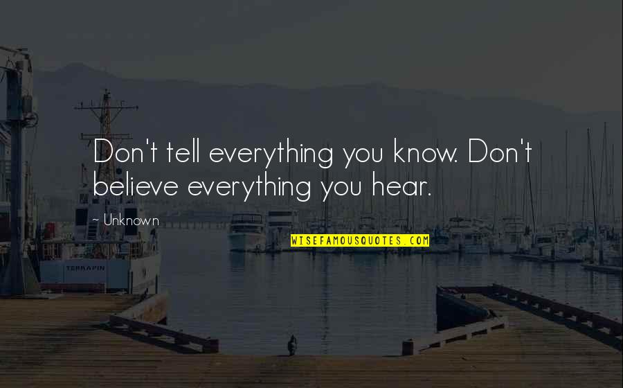 Don't Believe Everything You Hear Quotes By Unknown: Don't tell everything you know. Don't believe everything