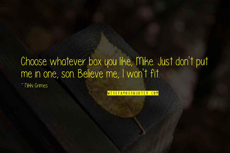 Don't Believe In Me Quotes By Nikki Grimes: Choose whatever box you like, Mike. Just don't