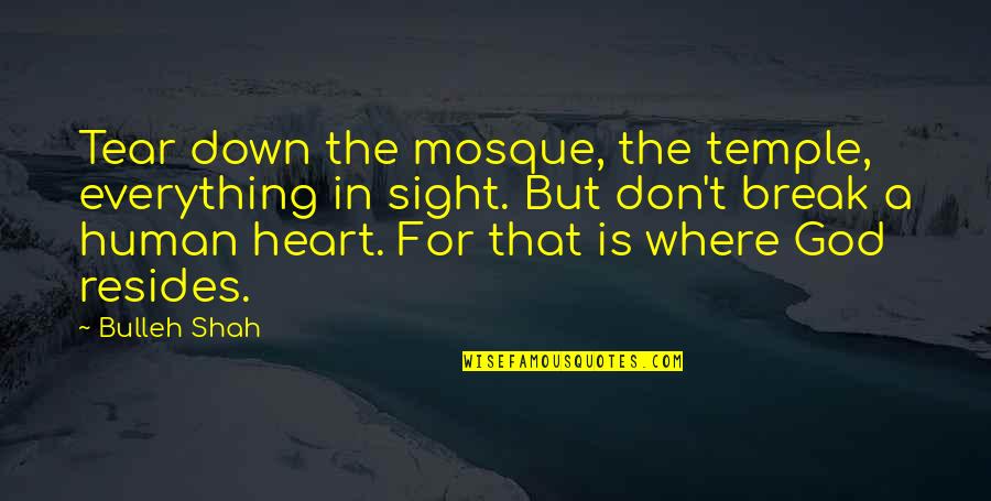 Don't Break My Heart Quotes By Bulleh Shah: Tear down the mosque, the temple, everything in