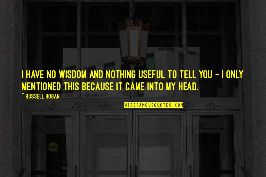 Dont Dismay Quotes By Russell Hoban: I have no wisdom and nothing useful to