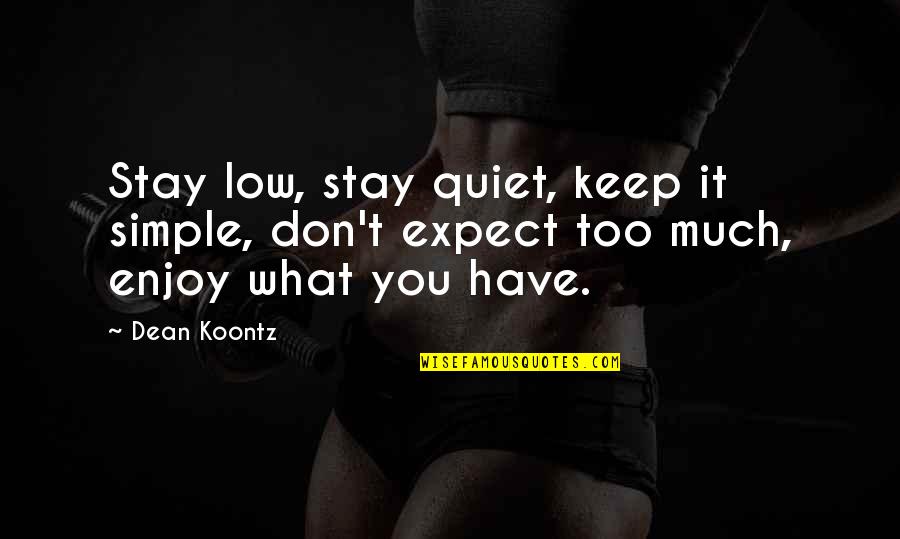 Don't Expect Too Much Quotes By Dean Koontz: Stay low, stay quiet, keep it simple, don't