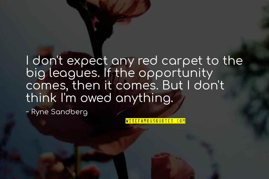 Don't Expect Too Much Quotes By Ryne Sandberg: I don't expect any red carpet to the Don't Expect Too Much Quotes By Ryne Sandberg: I don't expect any red carpet to the