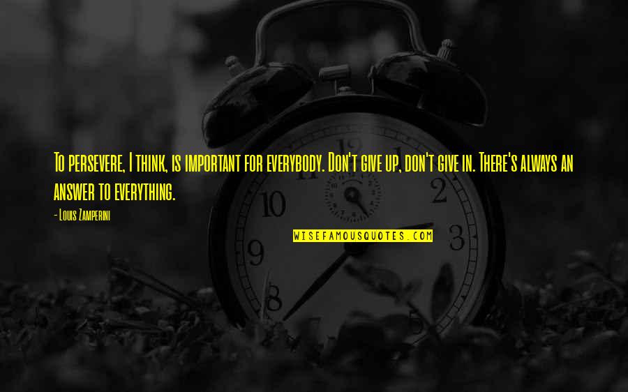 Dont Give Up Dont Give In Quotes By Louis Zamperini: To persevere, I think, is important for everybody.