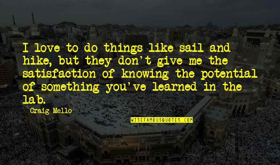 Don't Give Up On Something You Love Quotes By Craig Mello: I love to do things like sail and