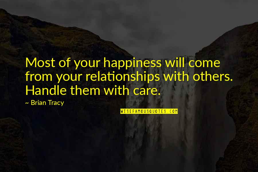 Don't Let Anyone Walk Over You Quotes By Brian Tracy: Most of your happiness will come from your