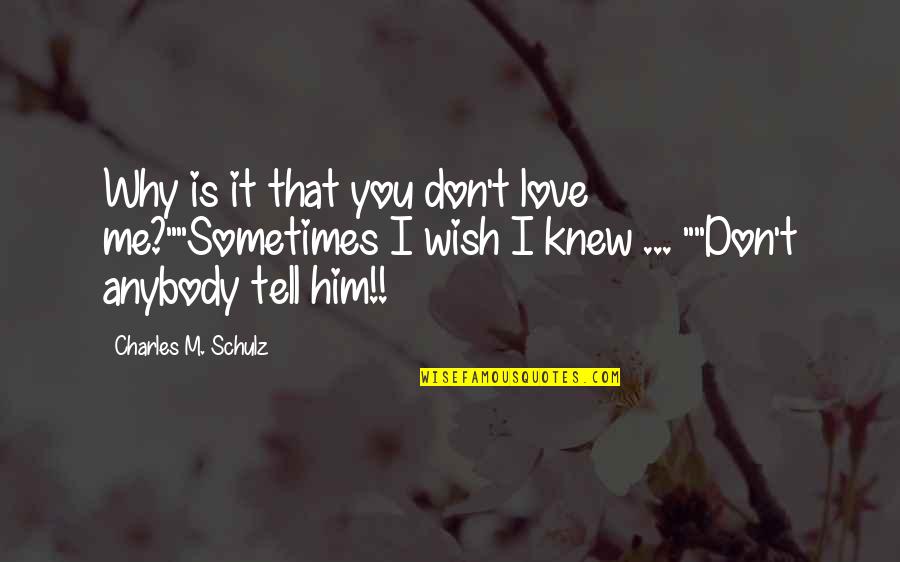 Don't Love Anybody More Quotes By Charles M. Schulz: Why is it that you don't love me?""Sometimes