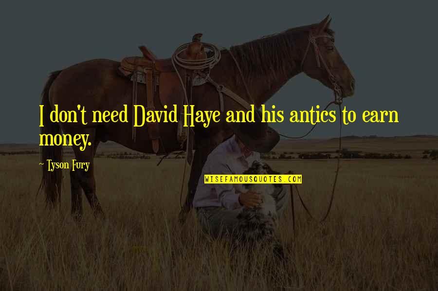 Don't Need Money Quotes By Tyson Fury: I don't need David Haye and his antics