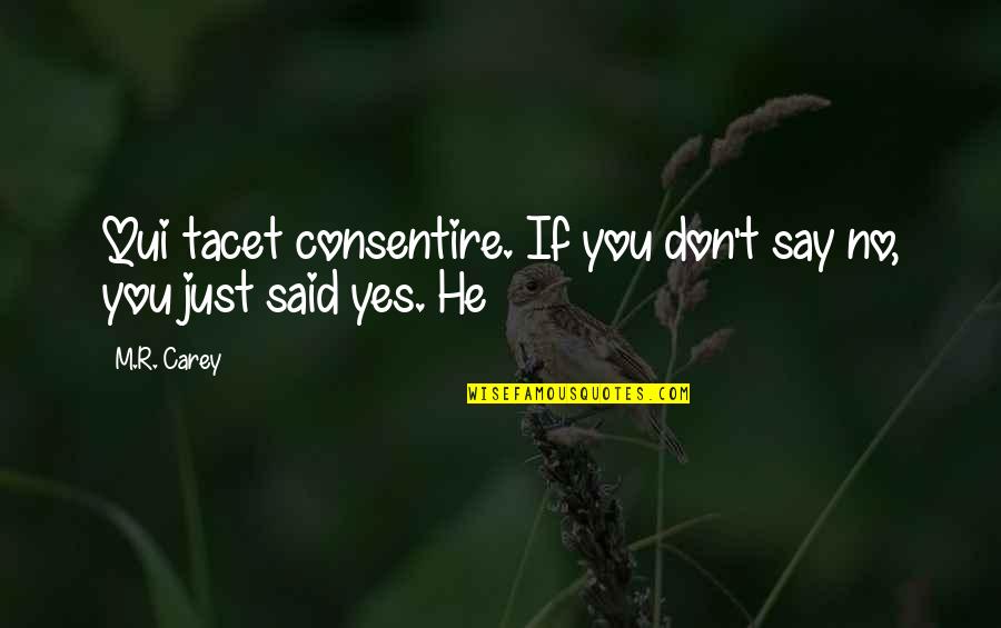 Don't Say Yes Quotes By M.R. Carey: Qui tacet consentire. If you don't say no,