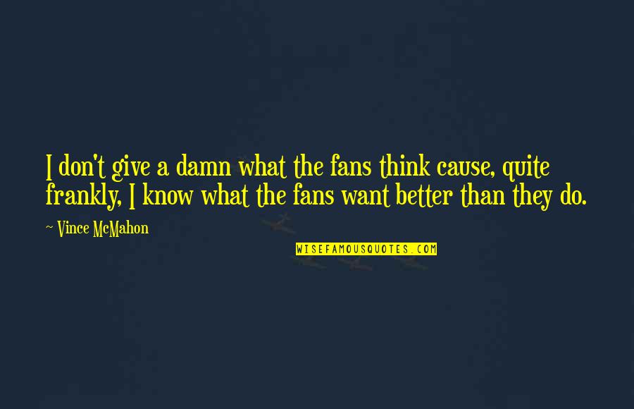 Don't Think They Know Quotes By Vince McMahon: I don't give a damn what the fans