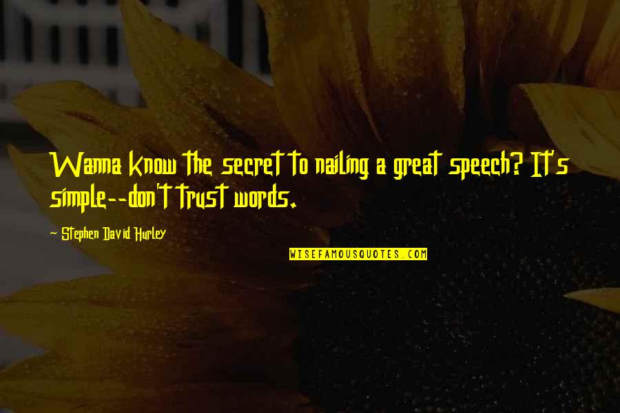 Don't Trust Words Quotes By Stephen David Hurley: Wanna know the secret to nailing a great