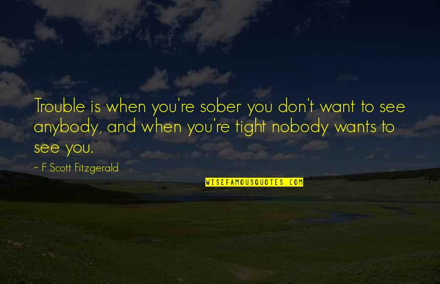 Don't Want Anybody Quotes By F Scott Fitzgerald: Trouble is when you're sober you don't want