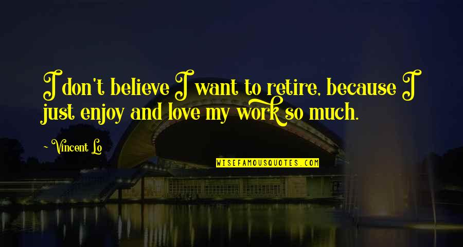 Don't Want To Love Quotes By Vincent Lo: I don't believe I want to retire, because