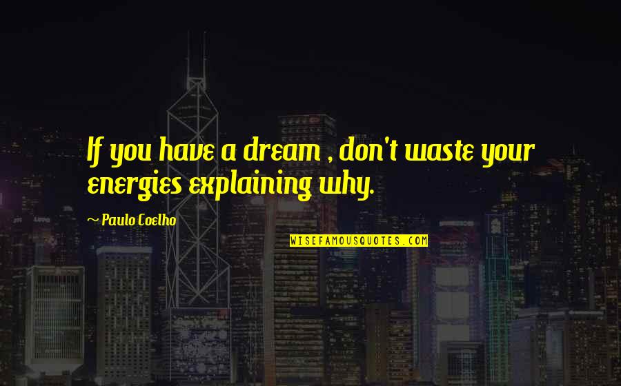 Don't Waste Your Energy Quotes By Paulo Coelho: If you have a dream , don't waste