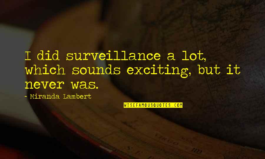 Dontinos Cuyahoga Quotes By Miranda Lambert: I did surveillance a lot, which sounds exciting,