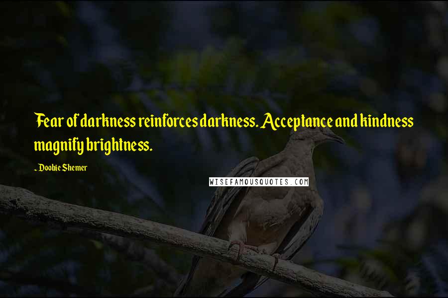 Doobie Shemer quotes: Fear of darkness reinforces darkness. Acceptance and kindness magnify brightness.