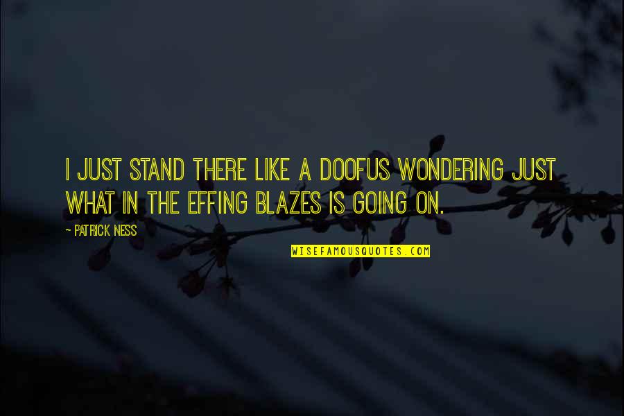 Doofus Quotes By Patrick Ness: I just stand there like a doofus wondering